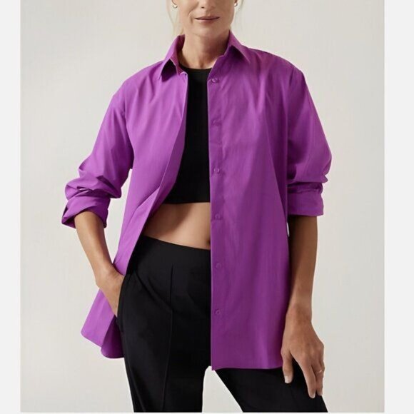 Athleta Performance Oversized Poplin Top Button-Up Shirt - M - Picture 1 of 9